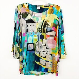 Simply Art By Dolcezza Abstract Art Top Size S V-Neck Bell Sleeve Art-to-Wear